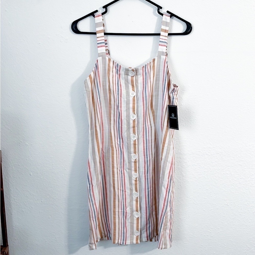 NWT Volcom Vintage Stripe Button Down Mini Dress